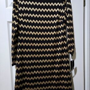 Zig Zag Patterned Black and Gold Cocktail Dress